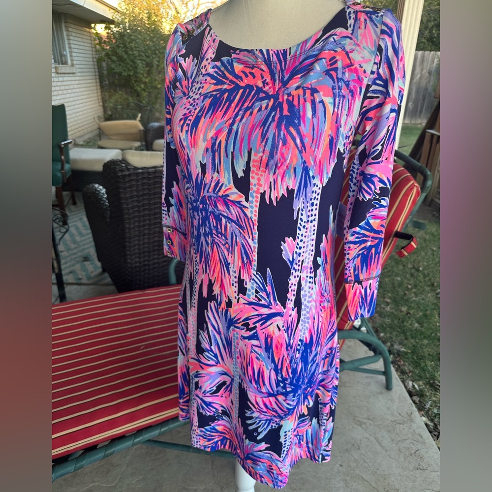Lilly Pulitzer Long Sleeve Dress - Pink and Blue Palm Print
